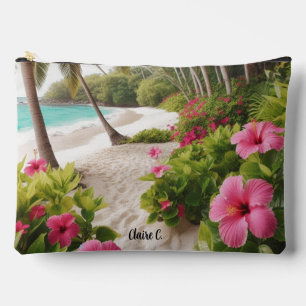 Tropical Beach Hot Pink Hibiscus Accessory Pouch