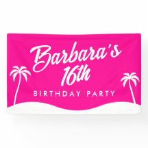 Tropical Beach Hot Pink Script Sweet 16 