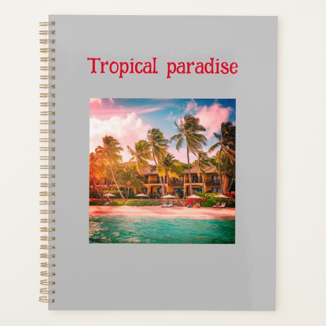 Tropical Beach Hotel Design Spiral Planner (Front)