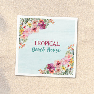 Tropical Beach House Pink Flowers Floral Botanical Napkin