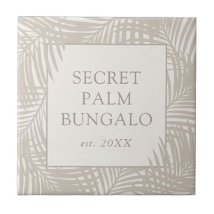 Tropical Beach House Taupe Palm Pattern Ceramic Tile