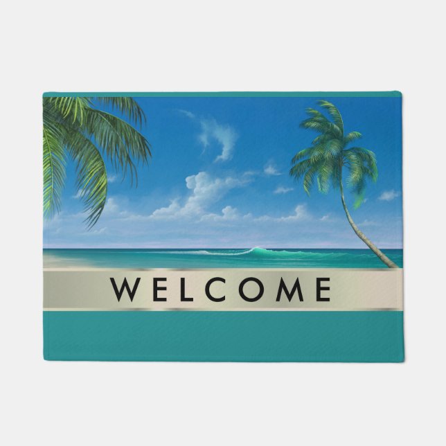 Tropical Beach House Welcome Doormat (Front)