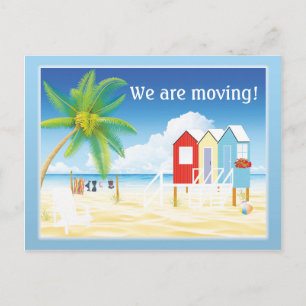 Tropical Beach Huts Change of Address Announcement Postcard
