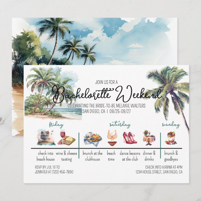 Tropical Beach I Bachelorette Weekend Itinerary Invitation (Front/Back)