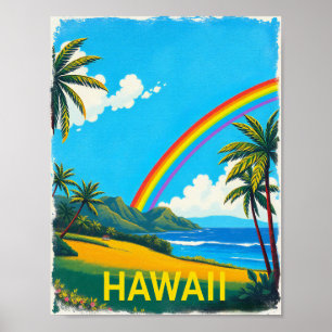 Tropical Beach in Hawaii with a Rainbow Poster