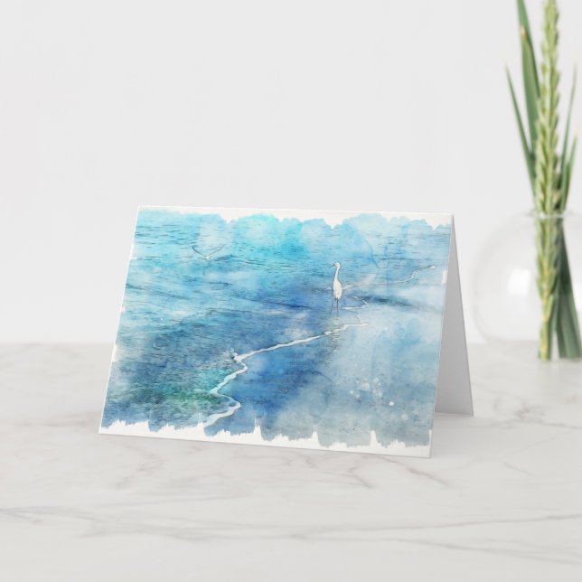 Tropical Beach in Teal Aqua Turquoise Blue Card (Front)