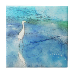 Tropical Beach in Teal Aqua Turquoise Blue Ceramic Tile