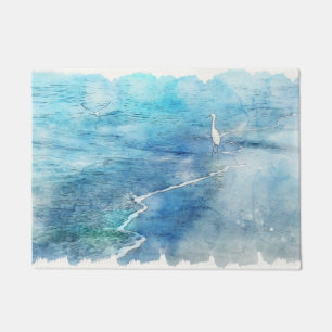 Tropical Beach in Teal Aqua Turquoise Blue Doormat