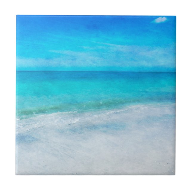 Tropical Beach in Teal Aqua Turquoise Blue Florida Ceramic Tile (Front)