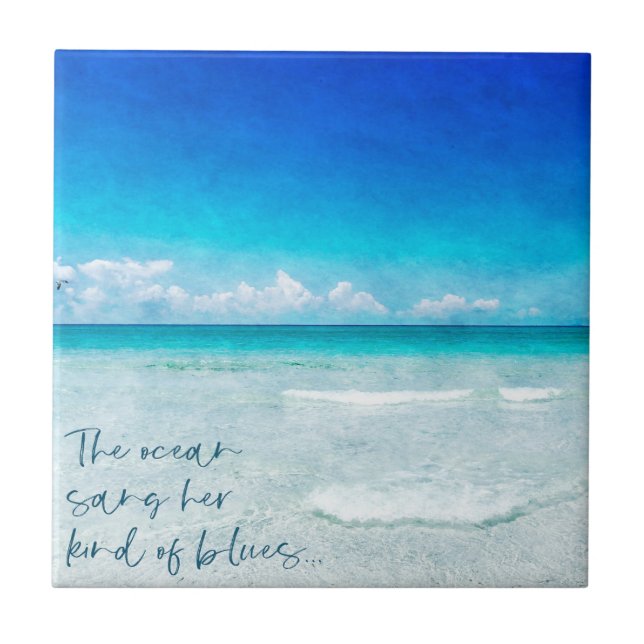 Tropical Beach in Teal Aqua Turquoise Blue Florida Ceramic Tile (Front)