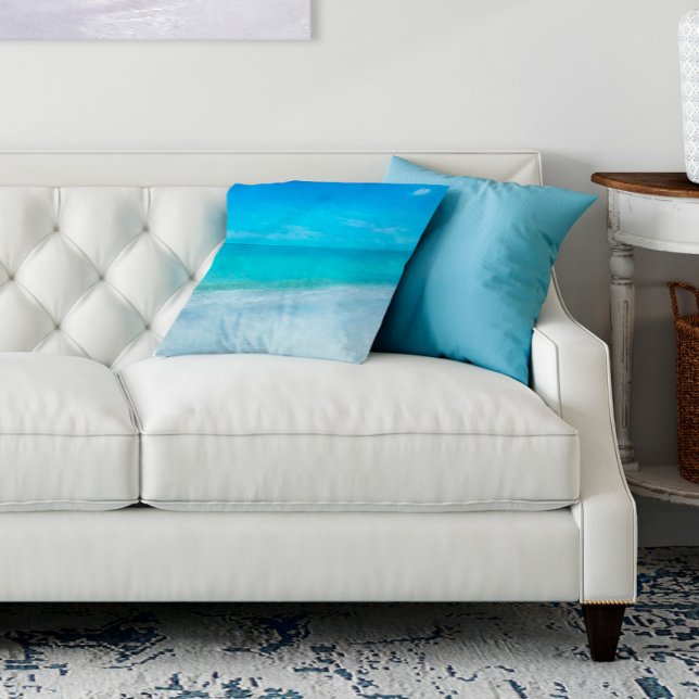 Tropical Beach in Teal Aqua Turquoise Blue Florida Cushion (Creator Uploaded)
