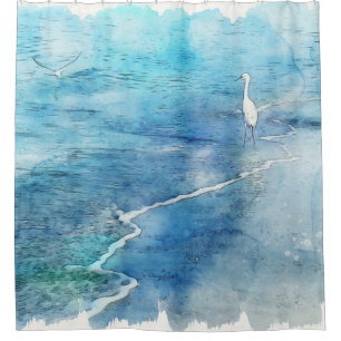 Tropical Beach in Teal Aqua Turquoise Blue Shower Curtain