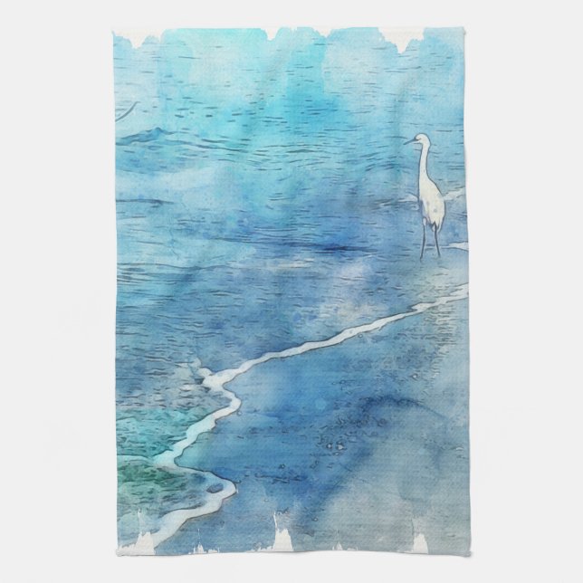 Tropical Beach in Teal Aqua Turquoise Blue Tea Towel (Vertical)