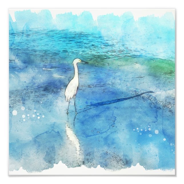 Tropical Beach in Teal Aqua Turquoise Blue with Wh Photo Print (Front)