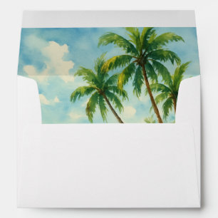 Tropical Beach Island Coastal Palm Tree Wedding Envelope