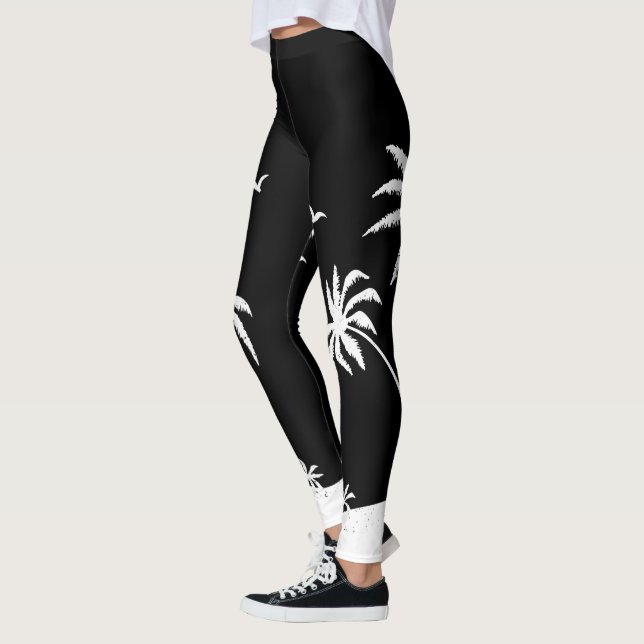 Tropical Beach Island Palm Tree Leggings (Left)