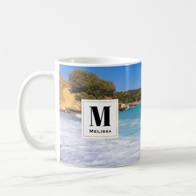 Tropical Beach Island Paradise Photo Monogram Coffee Mug (Left)
