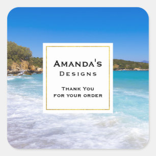 Tropical Beach Island Paradise Thank You Business Square Sticker
