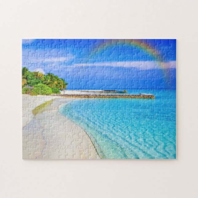 Tropical Beach Island Rainbow Ocean Jigsaw Puzzle (Horizontal)