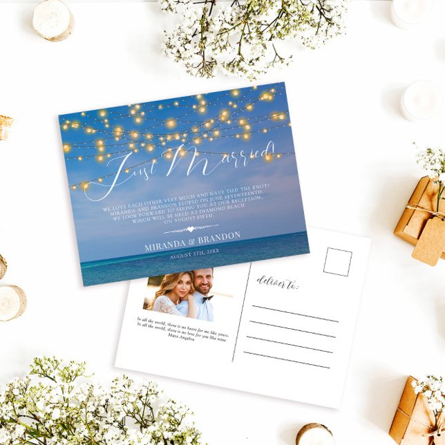 Tropical Beach Just Married Wedding Announcement Postcard (Creator Uploaded)