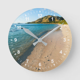 Tropical Beach Landscape, Fiji Round Clock