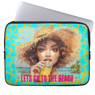 Tropical Beach, Lets Go to The Beach, Orange Turqu Laptop Sleeve