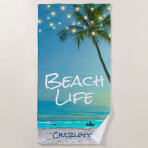 Tropical Beach Life Palm Trees Beach Blue Ocean Towel