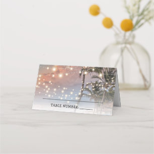 Tropical Beach Lights Wedding Place Card