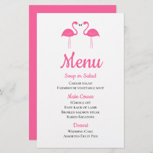 Tropical Beach Luau Pink Flamingo Wedding Menu