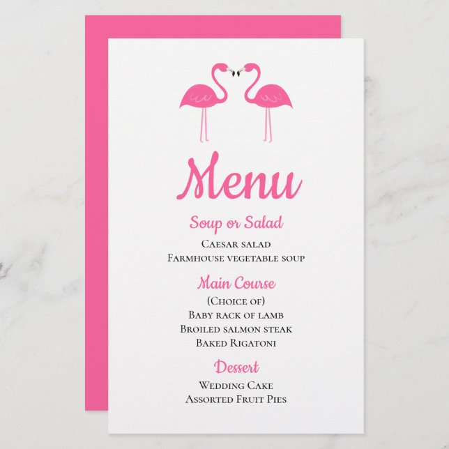 Tropical Beach Luau Pink Flamingo Wedding Menu (Front/Back)