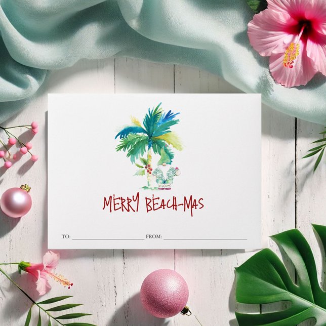 Tropical Beach-mas Money Envelope (Christmas money envelopes tropical watercolor palm tree and Santa by Victoria Grigaliunas)