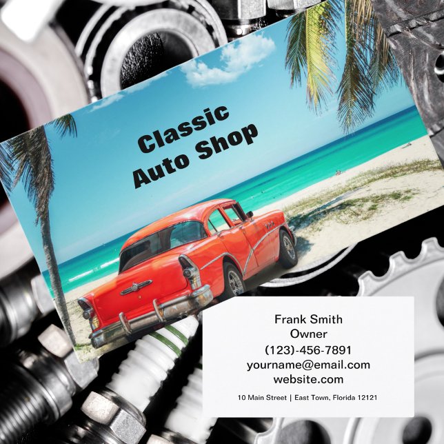 Tropical Beach Mechanic Classic Car Business Card (Creator Uploaded)