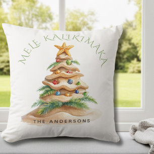 Tropical Beach Mele Kalikimaka Christmas Tree Cushion