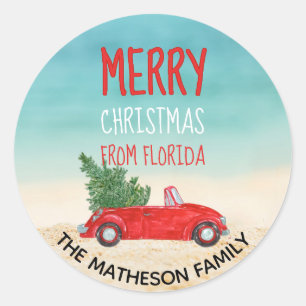 Tropical Beach Merry Christmas Florida Holiday Classic Round Sticker