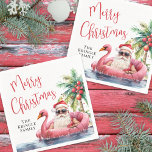Tropical Beach Merry Christmas Napkin<br><div class="desc">Celebrate the season with this festive and playful party napkin, perfect for a warm-weather holiday gathering. The design features a laid-back Santa Claus in sunglasses lounging in a pink flamingo floaty, surrounded by ocean waves and tropical vibes—bringing a cheerful twist to your coastal Christmas celebration. "Merry Christmas" is printed at...</div>