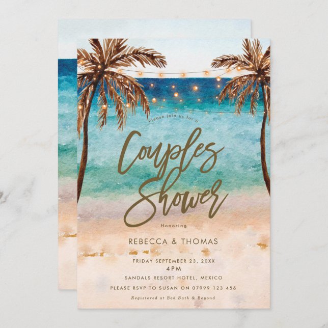 tropical beach modern couples shower invitation (Front/Back)
