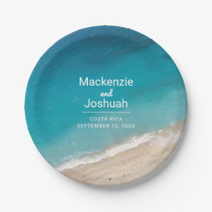 Tropical Beach Moody Turquoise Custom Wedding Paper Plate