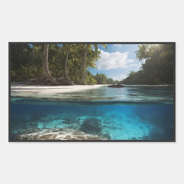 Tropical Beach Mug - Split View Ocean Mug - Above  Rectangular Sticker (Front)