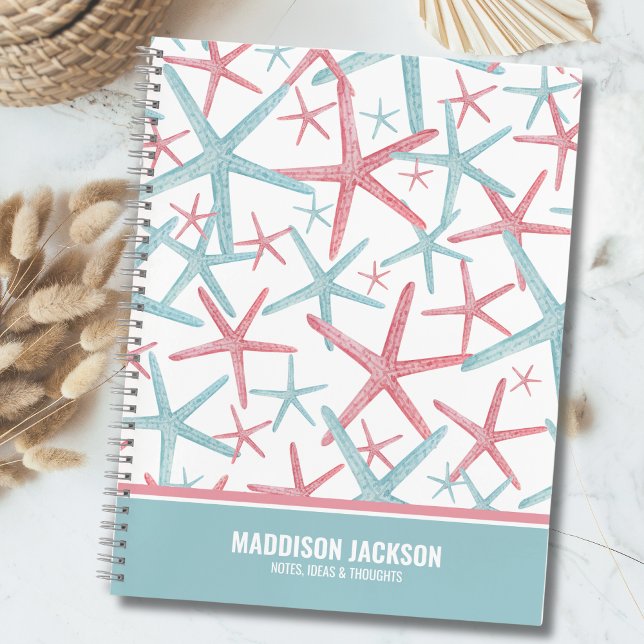 Tropical Beach Name Notebook (Cute Pretty Coastal Teal Pink Starfish Beach Name Notebook)