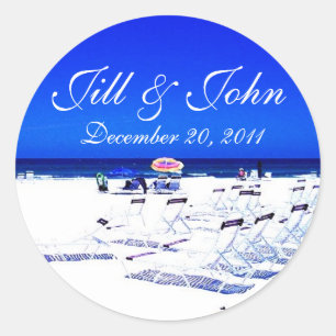 Tropical Beach Names and Date Wedding Sticker