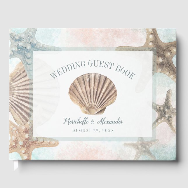 Tropical Beach Nautical Starfish Seashell Wedding Guest Book (Front)