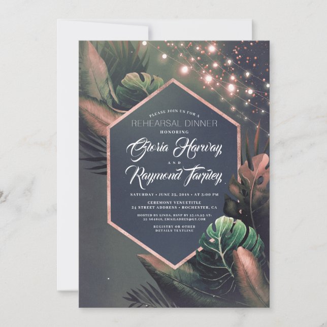 Tropical Beach Night Rehearsal Dinner Invitation (Front)
