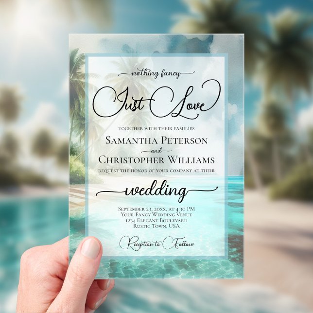 Tropical Beach Nothing Fancy Just Love Wedding Acrylic Invitations (Creator Uploaded)