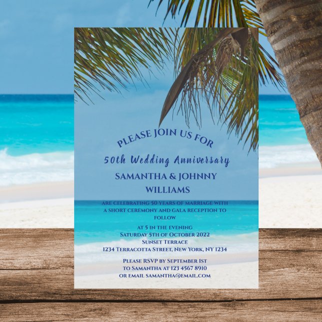 Tropical Beach Ocean 50th Wedding Anniversary Invitation (Creator Uploaded)