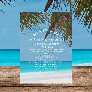 Tropical Beach Ocean 50th Wedding Anniversary Invitation