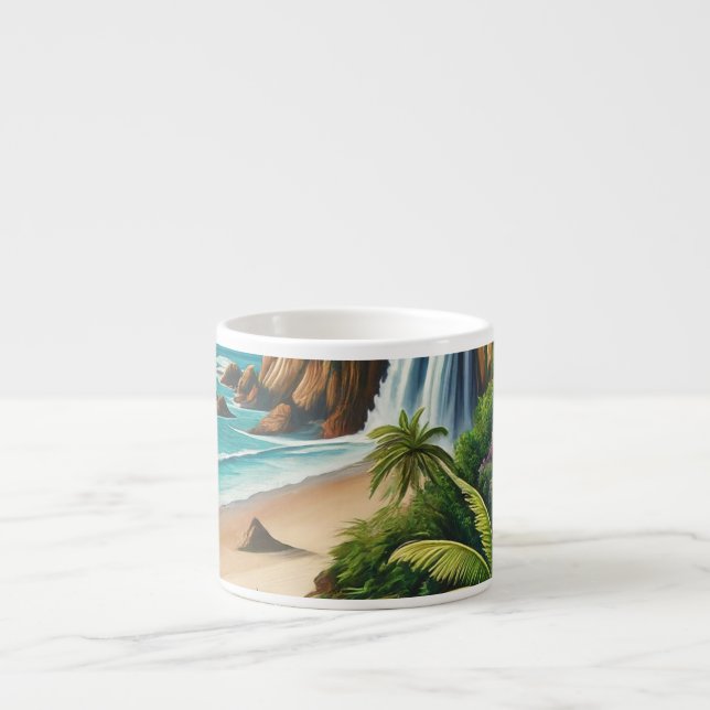 Tropical Beach Ocean Palm trees espresso cup (Front)