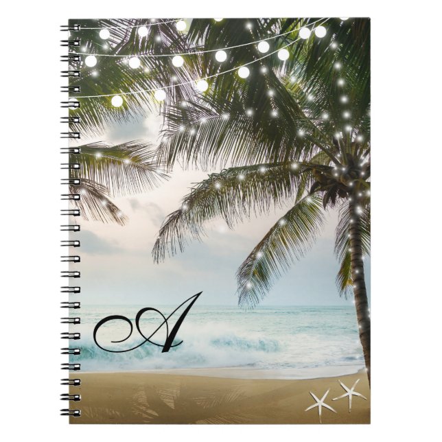 Tropical Beach Ocean Palm Trees & Lights Notebook (Front)