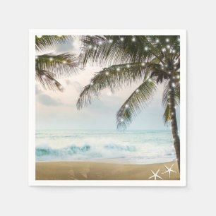 Tropical Beach Ocean Palm Trees & Lights Wedding Napkin