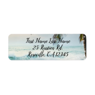 Tropical Beach Ocean Palm Trees & Lights Wedding Return Address Label