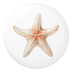 Tropical Beach Ocean Peach Cream Starfish Ceramic Knob